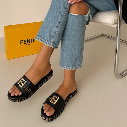 Fendi 1 Inch Black Slides