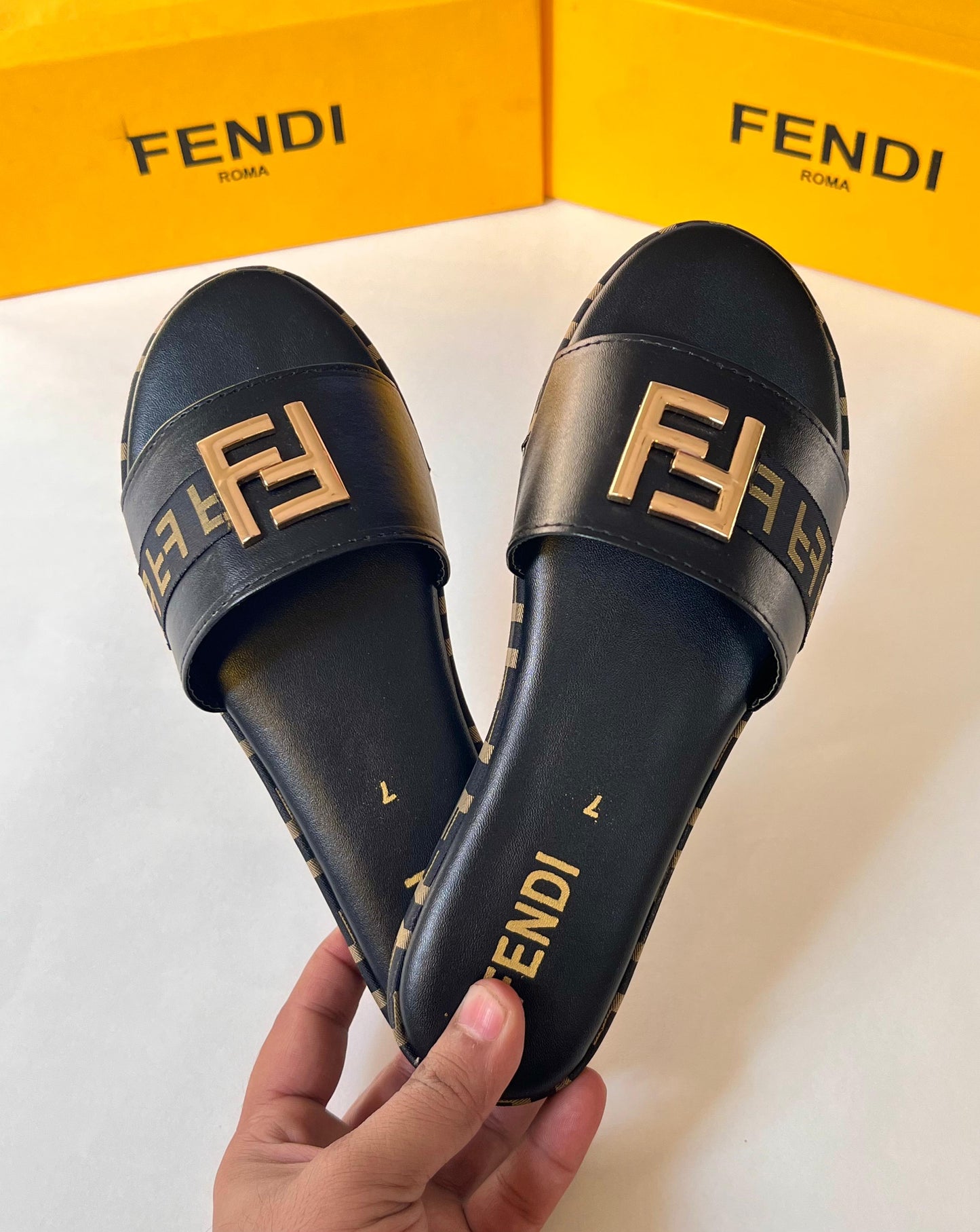 Fendi 1 Inch Black Slides
